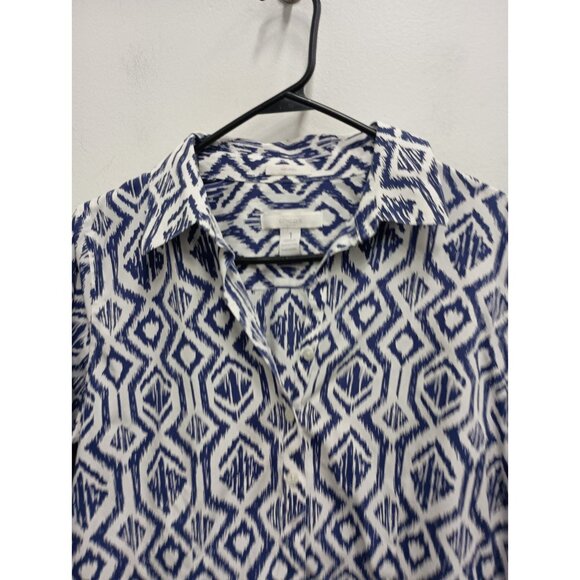 Chicos Womens No Iron Shirt  Medium Blue White Preppy Long Sleeve Button Up - Picture 2 of 9